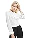 E.JAN1ST Women's Long Sleeve Shirt Tie Bow Neck Button End Slim Fit Chiffon Blouse, White, TagsizeXXL=Ussize6-8