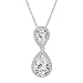 EleQueen 925 Sterling Silver Full Cubic Zirconia 2 Teardrop Bridal Pendant Necklace Clear