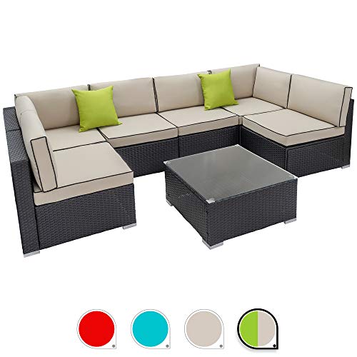 Walsunny 7pcs Patio Outdoor Furniture Sets (Khaki/Black)