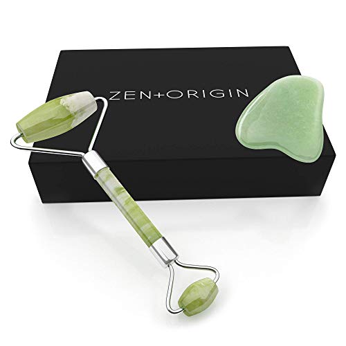 Premium Jade Roller and Gua Sha Set 100 Natural Jade Stone Face