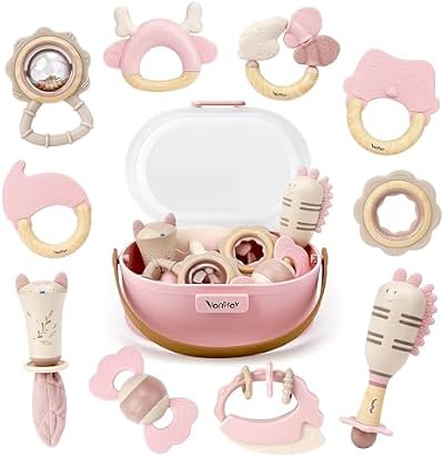 Vanplay Baby Rattles Teethers 10pc Set in Storage Box Pink 0-6 Months