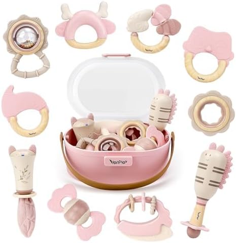 Vanplay Baby Rattles Teethers 10pc Set in Storage Box Pink 0-6 Months