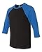 Bella + Canvas Unisex 3/4-Sleeve Baseball T-Shirt L BLACK/ TRUE ROYL
