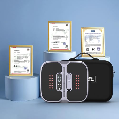Medic Blood Circulation Stimulator Legs and Feet with Red Light Therapy (660 + 850 NM), EMS Foot Massager with Double Physiotherapy, with Magnetic Remote Control and Included Carry Bag