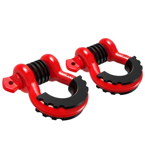 D Ring Shackle 3/4" (2 Pack), 41,887 lbs Break Strength, Clevis Shackle with 7/8" Screw Pin, Shackle Isolator Washers Kit for Tow Strap, Winch & Off-Road Vehicle Recovery, Red