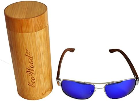 EcoWood Aviator Sunglasses SS Silver Frame Ebony Wood Sunglasses with Polarized Lens