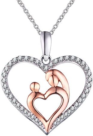 ‘I Love You Mom' Sterling Silver Heart Pendant Necklace, Mother's Day Gifts, Fine Jewelry for Women，Birthday Anniversary Present for Wife, Aunt, Grandma, Mom