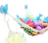 MiniOwls Bathtub Toy Storage Hammock - with 3 Blue Whale Suction Cups & Free Toothbrush Holder - 3% Donation to Autism Foundation. (Blue)