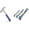 ESTWING Hammer - 16 oz Straight Rip Claw with Smooth Face & Shock Reduction Grip - E3-16S & 3-Piece Pry Bar Set - 5.5", 7.5" & 10" Nail Pullers with Wide, Thin Blades