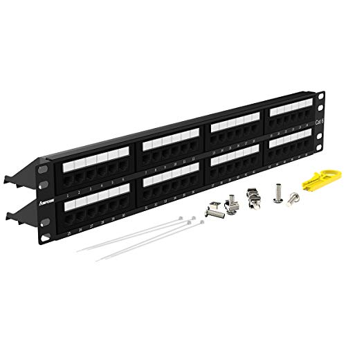 AMPCOM Premium Series CAT6 Patch Panel,15μ Gold Plated, 2U 48-Port Rackmount or Wallmount Punch Down Patch Panel, Cable Management Panel, Label Board, RJ45, 568A 568B - Thumbnail 7