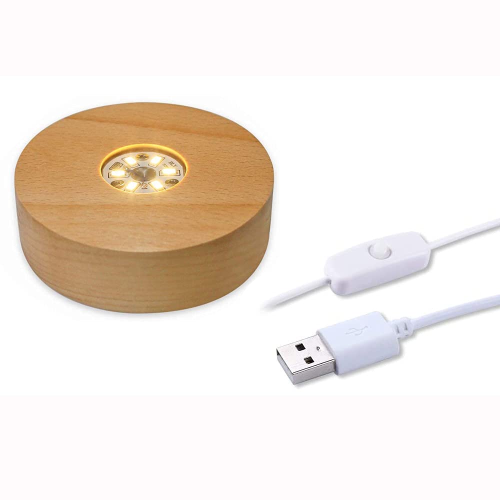 CDIYTOOL 4" LED Wood Display Base for Crystals Glass Art, Colorful Light Crystal Display Base Stand with 6 LEDs (Warm Color)