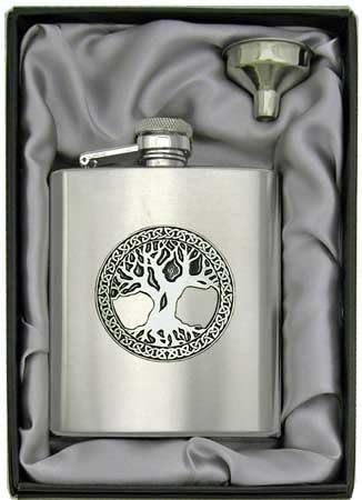8oz "Celtic Tree of Life" Premium Satin Flask and Funnel Gift Set
