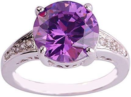 Empsoul 925 Sterling Silver Natural Novelty Filled 3.5ct Amethyst February Birthstone Promise Wedding Ring