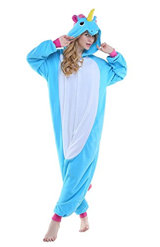BELIFECOS Unisex Adult Pajamas Plush One Piece Cosplay Animal Costume Blue Unicorn
