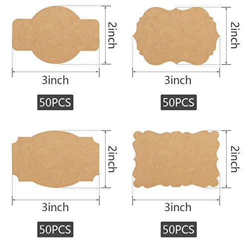 SallyFashion 200 PCS Kraft Paper Gift Tags Blank Label Stickers for Holiday Glass Bottle Present Supplies 3 * 2inch