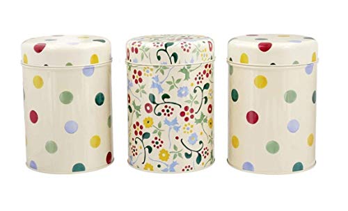 Emma Bridgewater Set of 3 Kitchen Storage Caddies Polka Dot Floral Design, Tea Coffee Sugar Tins