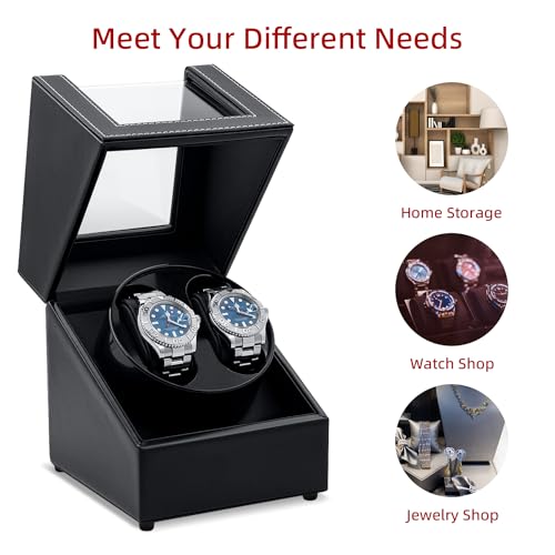 Mcbazel Double Automatic Watch Winder Box, Automatic Watch Display Storage Rotation Wristwatch Box with 2 Slots-Black