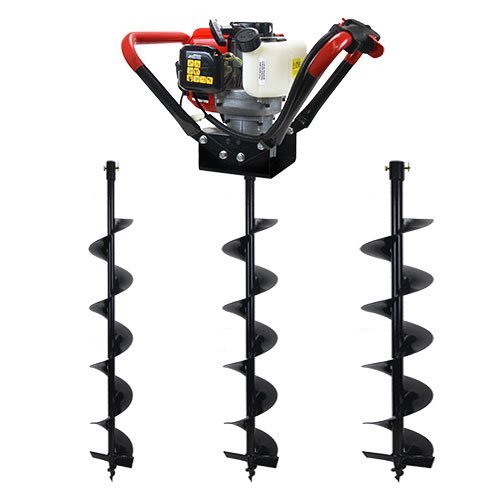 XtremepowerUS V-Type 55CC 2 Stroke Gas Post Hole Digger 1-Person Auger (Digger + 4" 6" 10" Bits) EPA Motor Powerhead CARB