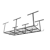 FLEXIMOUNTS 4x8 Overhead Garage Storage Rack w/Hooks Adjustable Ceiling Storage Racks, 96" Length x 48" Width x 40" Height, 22''-40" Ceiling Dropdown, Black
