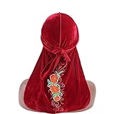 DEESEE(TM)Women Solid Muslim Hat Print Flower Stretch Retro Turban Hat Head Wrap Cap (Wine Red)