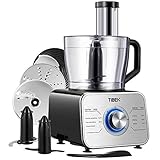 Food Processor 12-Cup, Multi-Function Food Processor 6 Main Functions with Chopper Blade, Dough Blade, Shredder, Slicing Attachments, 3 Speed 600W Powerful Processor, Silver