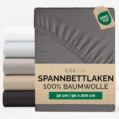 418VqcZGZML Spannbettlaken 90 X 200 Cm - Tiefes 30 Cm (12&Quot;) - 100% Baumwolle Sateen, 400 Fadenzahl, Gebürstet &Amp; Weich - Strapazierfähig, Atmungsaktiv &Amp; Oeko-Tex Zertifiziert - Premium Bettlaken - Dunkelgrau