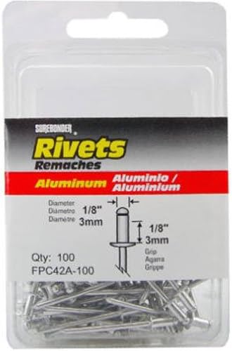 FPC FPC42A-100 100 Pack 1/8" Diameter, Short Aluminum Rivet, Grip Range: .063" - .125" Aluminum Mandrel