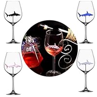 Mintuse Shark Wine Glasses with Shark Inside Colorful Goblet Bottle Crystal Shark Red Wine Glasses,Italian Goblet Wine Glasses for Adult - 7.5X7.5X21cm,300ml (Blue,Black,Pink,White 4PC)