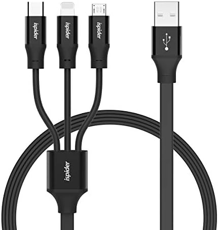 Ispider 3 in 1 USB Charging Cable, Multi Charger Cable Cord 4ft(1.2m) with Micro USB/USB Type C Compatible for All Phones, Tablet and More