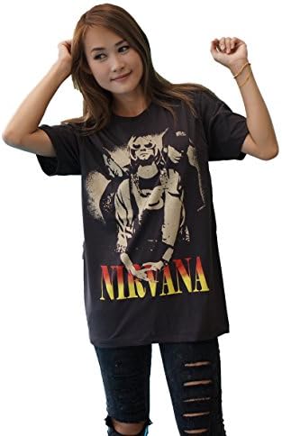 Bkksnow Nirvana Kurt Cobain Rock Band Music Short-Sleeve Unisex Black T shirt (Large)