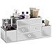 Beautify Large Mirrored Glass Jewelry Box and Cosmetic Makeup Organizer with 3 Drawers and 9 Sections