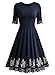 Miusol Women's Vintage Scoop Neck Embroidered Half Sleeve Casual Swing Dress, Navy Blue, XX-Large