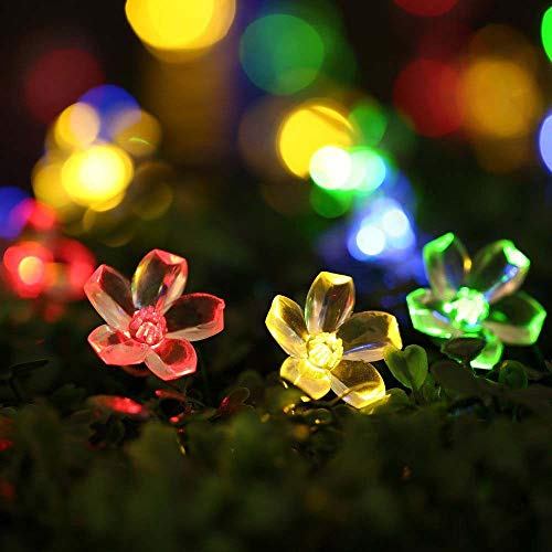 On Sale 21ft 50 LEDs Plum Blossom Lights String Solar Powered, 8 Lighting Modes Fairy Lights, Gift Ideas Christmsa Decor for Outdoor, Home, Lawn, Wedding, Patio, Party and Holiday