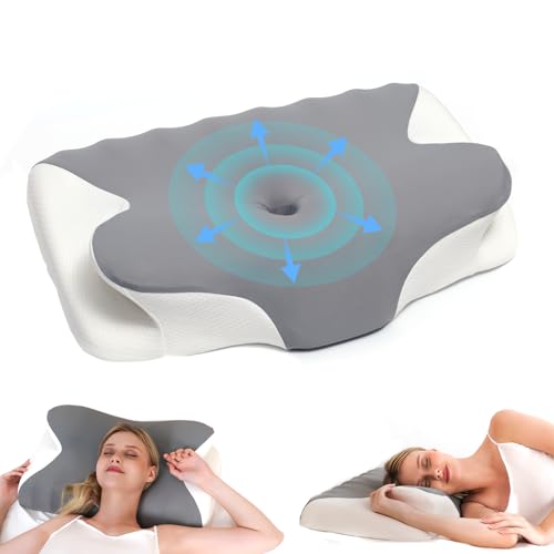 vicihoho Ergonomic Cervical Pillow, Neck and Shoulder Pillow, Suitable for Different Sleeping Postures, Size: 60 x 41 x 9/12 cm (Light Grey)