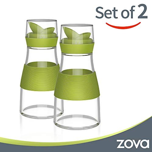 zova Clear Glass Cruet Bottle with Double Pour Spout and Lid for Kitchen, Restaurant, Set of 2, 7.5 oz/220 ml