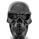 INBLUE Men's Large Heavy Stainless Steel Ring Black Skull Size13