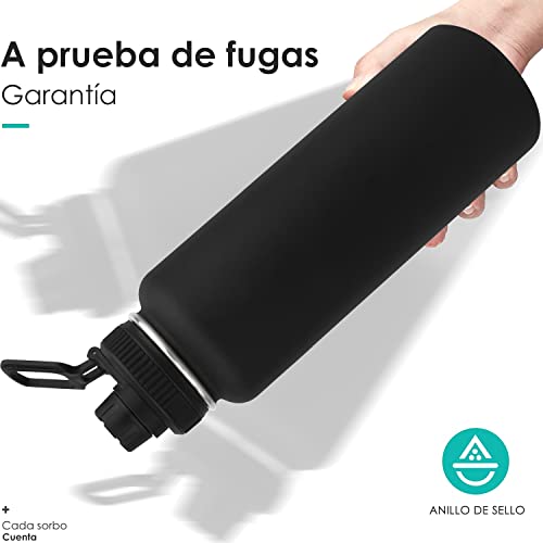 1100ML Botella Térmica，Hisemy Termo de Acero Inoxidable sin BPA，100% a prueba de fugas, aislamiento de doble pared，para Agua Fría (24 horas) o Caliente (12 horas)
