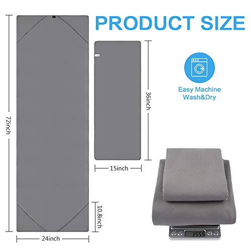 sunland Yoga Towel Sweat Absorbent Soft Non-Slip Hot Yoga Towel + Hand Towel 2 in1 Set with Carry Bag Ideal for Pilates Hot Yoga Bikram 24 inches x 72 inches Grey