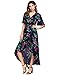 MAKEMECHIC Women's Short Sleeve Floral High Low V-Neck Long Maxi Dress Blue L