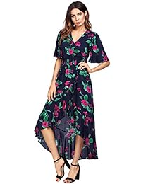 MakeMeChic - Vestido largo de manga corta con cuello en V