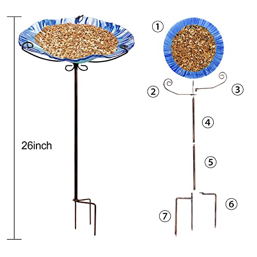 BEBEKULA Glass Bird Baths for Outdoors, 26" Height Bird Bath Bowl