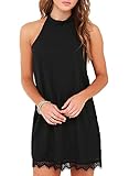 Fantaist Women's Halter Neck Scalloped Lace Trim Casual Mini Little Black Dress (S, FT610-Black)