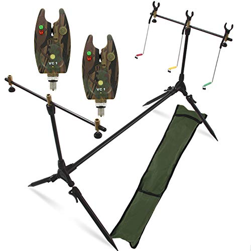 G8DS® Set Rod Pod Rutenhalter + Tragetasche inklusive 2 Bissanzeiger mit Lautstärkeregeler Karpfen Angeln
