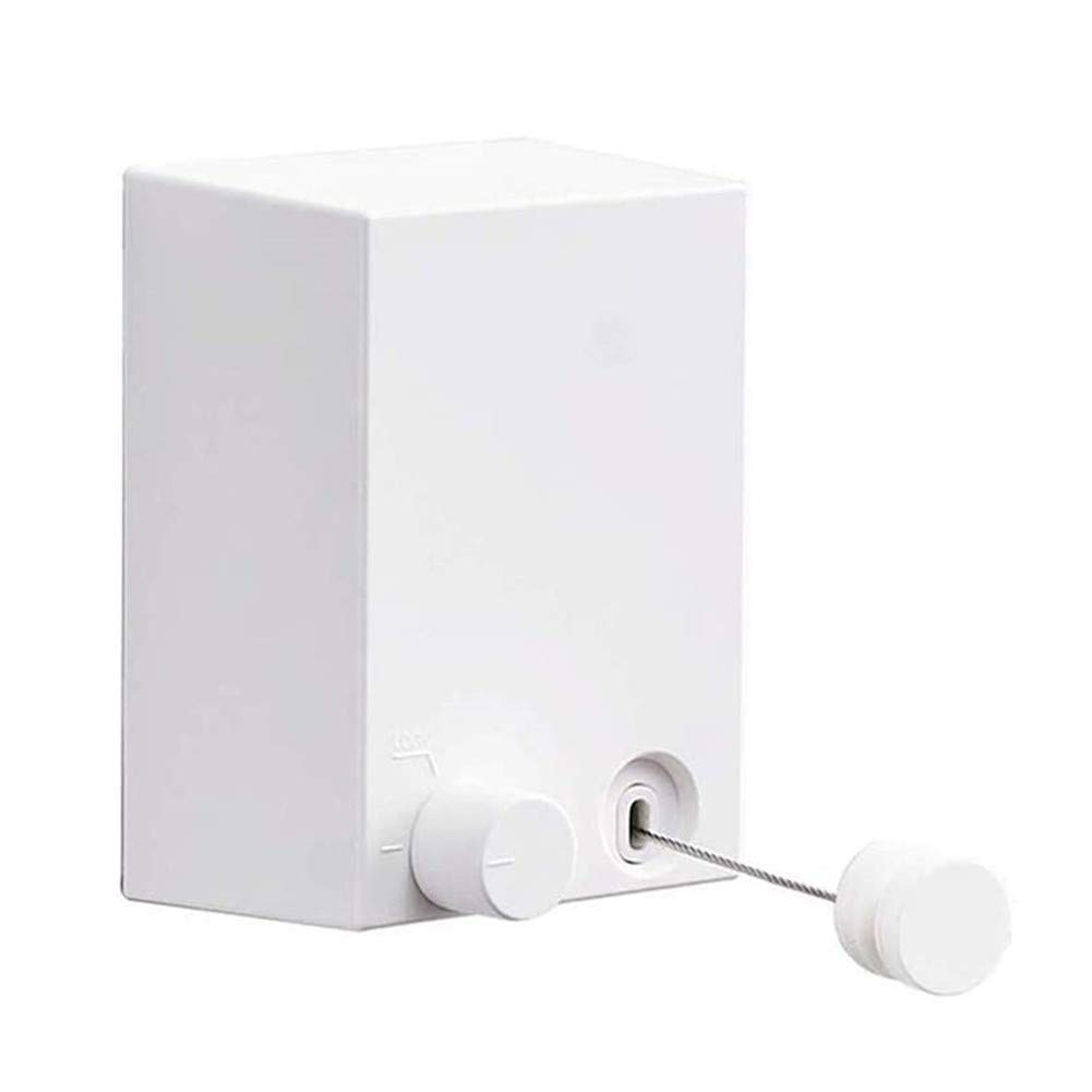 Youngine Indoor Outdoor Retractable Clothesline Wall Mounted Laundry Drying Rack with 4.2M/13.8ft Steel Rope Adjustable String Hanger, No Drilling & Self Adhesive (White)