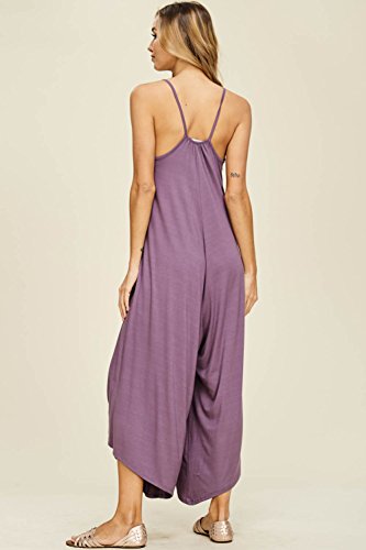 Annabelle Women's Plus Size Sleeveless Strap V-Neck Wide Leg Jumpsuit with Pockets Purplish X-Large J8030 - Thumbnail 2