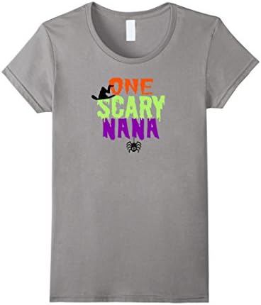 Womens One Scary Nana Tshirt Halloween Party Grandma Funny Cute Small Slate