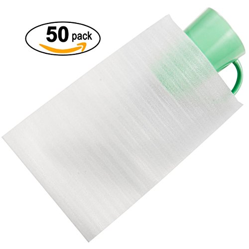 50 Cushion Foam Pouches 7-1/2" X 12", Protect mug, Glasses, China, and Dishes, Packing supplies, Packing Cushioning Supplies for Moving (50 PACK) (50 Count)