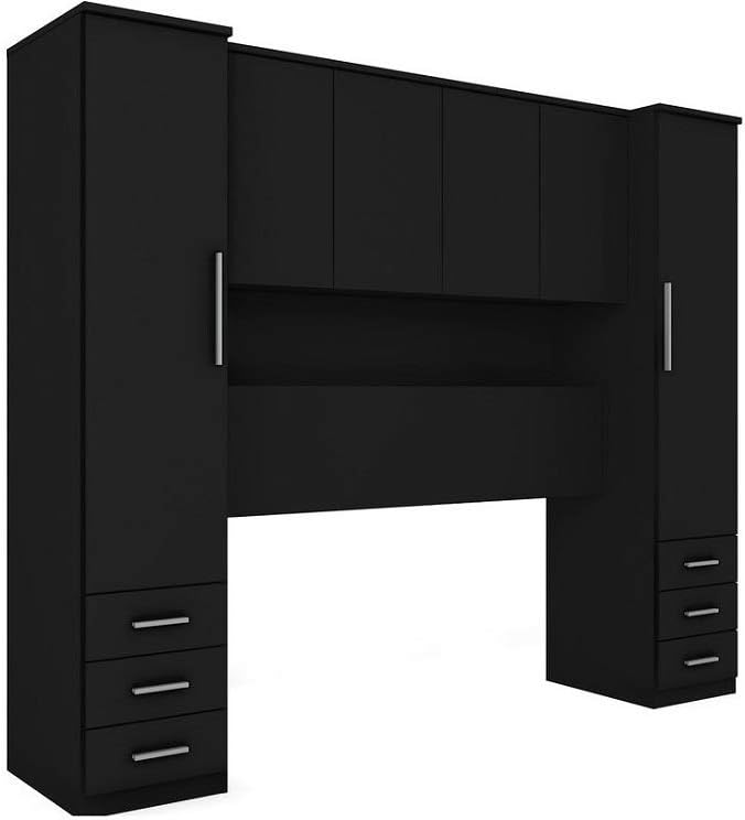 Prague Black Gloss Overbed Unit Wardrobe Storage Fitment with Bedside