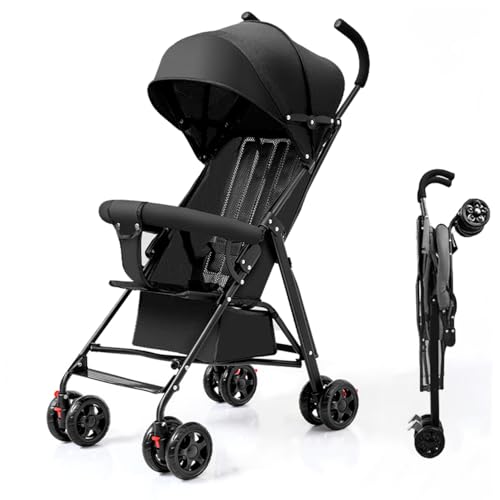 GGEROU Baby Lightweight Stroller,Compact Travel Stroller for Airplane with One-Click Fold - Compact Strollers with Canopy,Foldable Umbrella Stroller for Toddlers,Age 6 Months & Above (Large Canopy)