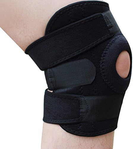 iLooper Knee Brace, Open-Patella Knee Compression Support Brace Adjustable Size Breathable Knee Sleeve with Straps for Hiking Cycling Basketball Arthritis Running Black
